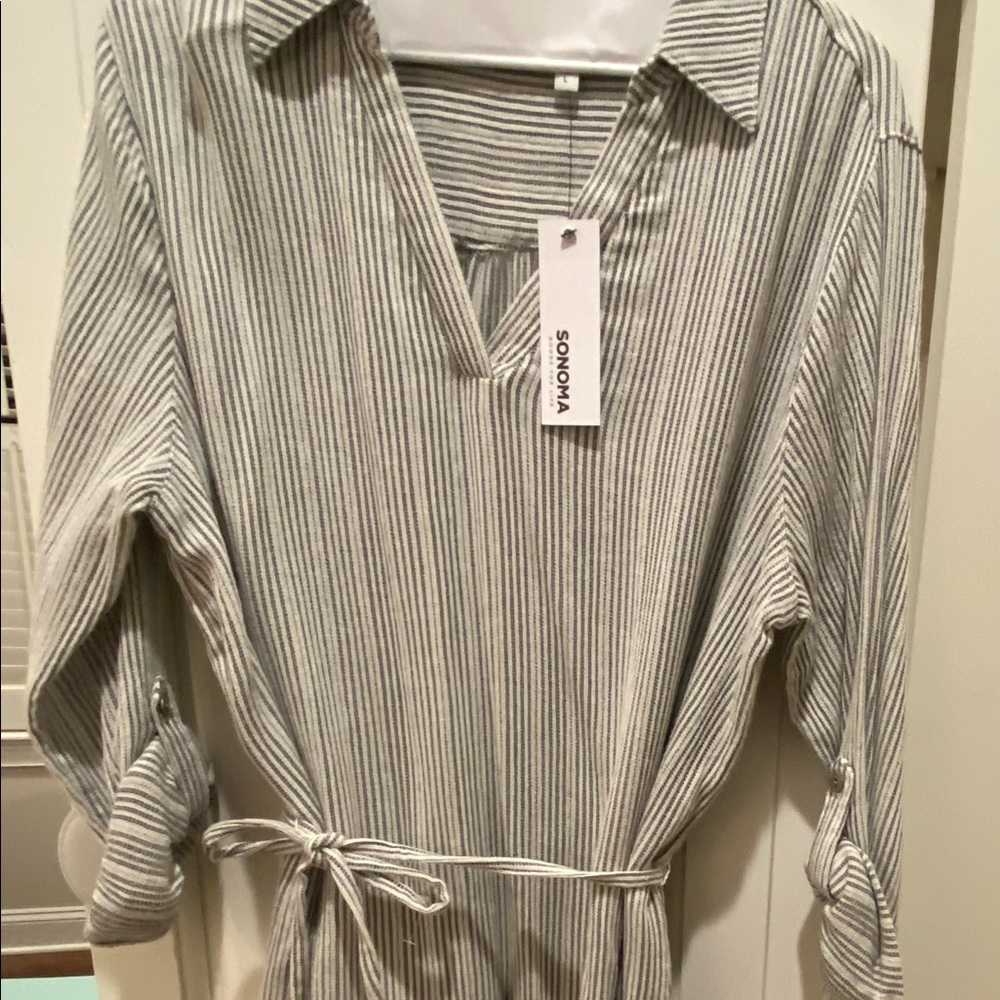 Sonoma NWT pinstripe size L dress black and cream